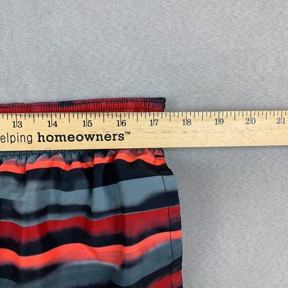 Nike Mens Swim Trunks Medium Red Gray Striped Shorts Orange Mesh Lined Pockets - Picture 6 of 11